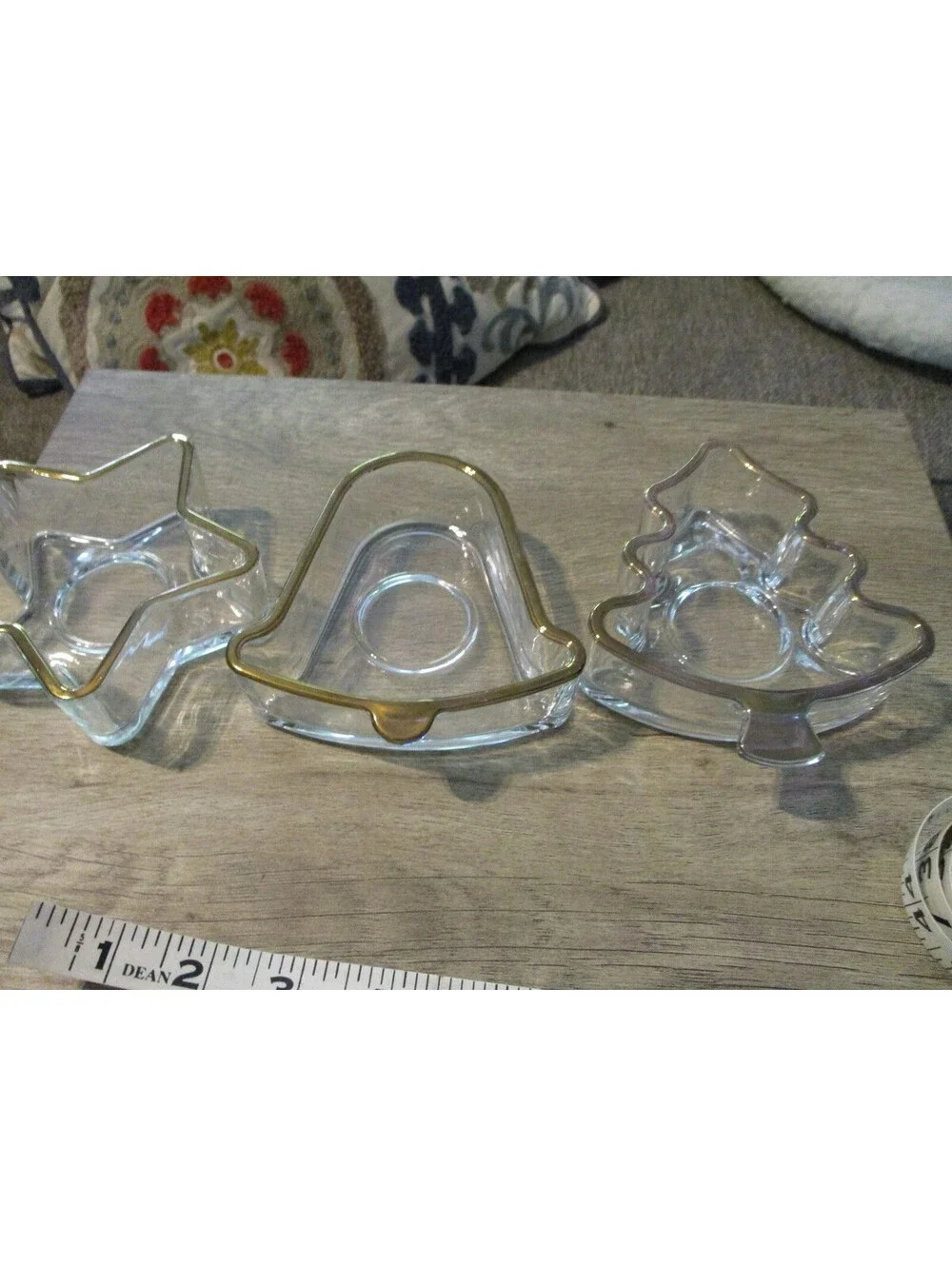 Vintage Indiana Glass Holiday Gold Christmas Candle Holder Candy Dish Set of 3